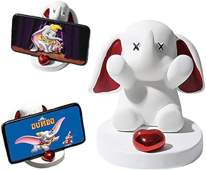 Waowumar Cute Phone Stand for Desk Resin Elephant Figurines Phone Holder White and Red Statue Kawaii Desk Accessories