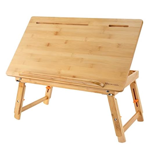 Drawing Table Nnewvante Laptop Desk Adjustable Drafting Desk Foldable Bamboo Bed Tray with Tablet Slot for Adult Kids, Large