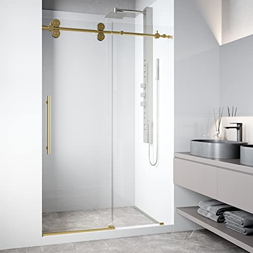 Adjustable 52-56 In. W X 74 In. H Frameless Sliding Rectangle Shower Door With Clear Tempered Glass And Stainless Steel Hardware In Matte Gold Finish With Reversible Handle Ud6041Mgcl5674 #TOP25
