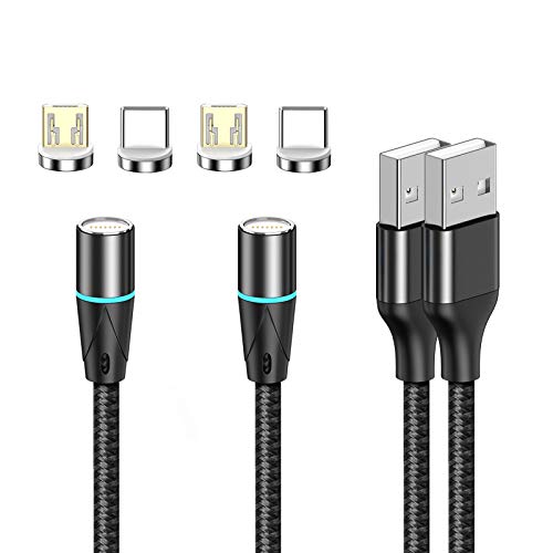 NetDot Gen12 Micro USB and USB-C [5ft,2 Pack Black] Magnetic Fast Charging Data Transfer Cable Compatible with Android Device