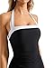 SUUKSESS Women Sexy Tummy Control One Piece Swimsuits Halter Slimming Retro Monokini Bathing Suits Color Block Swimwear(Black White,L)