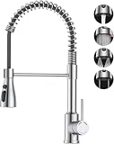 SREWOHS PRO Mitigeur Cuisine avec Douchette Extractible, Robinet Évier Cuisine en Acier Inoxydable, Bec Pivotant 360°, 4 Modes de Jet, Arc Haut pour Évier de Cuisine 1 Trou