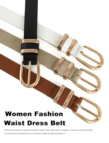 Tanpie 2 Pack Womens Belts for Jeans Pants, Casual Leather Waist Dress Belt with Gold Buckle 0.91" Width, Ladies Fashion Belts Black&Beige Large — view 4