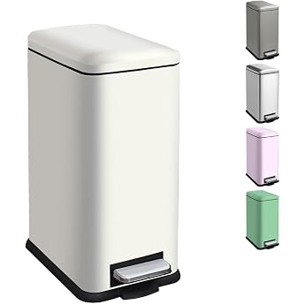 Rubbish Bin 17 L Waste Bin with Pedal 17 Litre Narrow Pedal Bin with Inner Bucket Stainless Steel Pedal Bin for Kitchen Living Room White