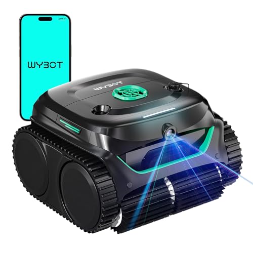 Image of WYBOT C2 Vision 2026 New Cordless Robotic Pool Cleaner with AI Vision, Powerful Suction Pool Vacuum for Inground Pools, Ultra-fine Filtration, Wall&Waterline Cleaning, Black with Green Outlet