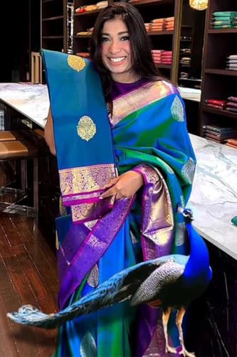 Image of SWORNOF Women's Woven Khadi Georgette Silk Saree With Unstitched Blouse Piece