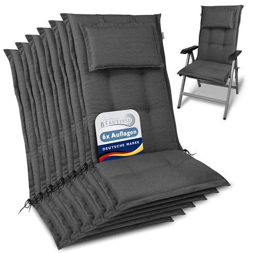 Beautissu 6er Set Premium Gartenstuhlauflage Hochlehner 120x50x7cm Dicke Polster Gartenstuhlauflage...