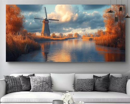 Moulin à vent diamond painting XXL 100x300cm broderie diamant kit complet M109