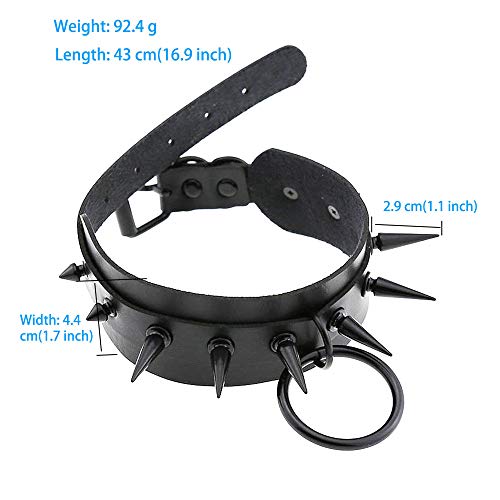 Jurxy Lederhalsband Halskette Kreis Nietkragen Damen Leder Choker Metall Ring Halsband Gotik Punk Rock Lederband Einstellbar Kragen mit Schwarz Besetzt - Doppelschicht mit Niet