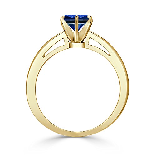 Diamond Wish 14K Yellow Gold Round-Cut Blue Sapphire Gemstone Solitaire Engagement Ring 6Prong(1/4-1 cttw) 4-92