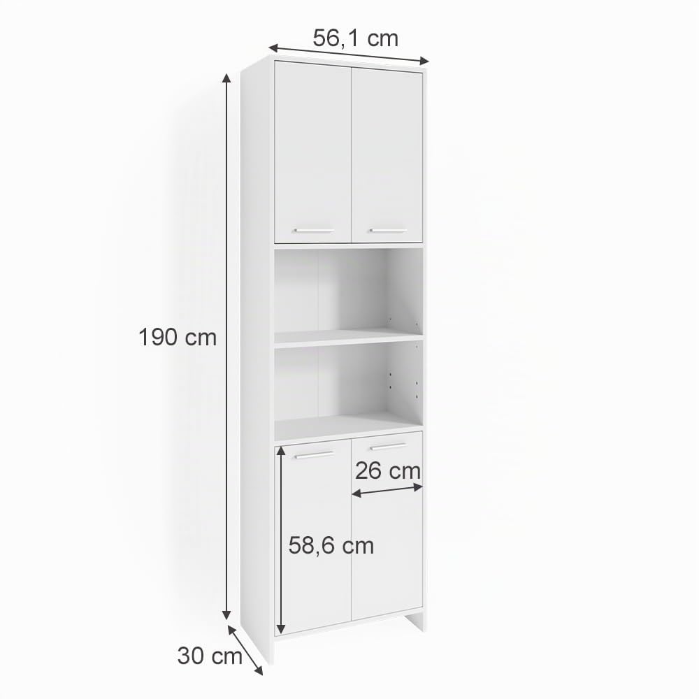 Vicco Armario de baño Maris, Blanco, 56.1 x 190 cm | Mueble de baño, con estantes ajustables en altura para un uso flexible