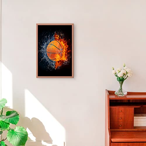 Basketball Wall Art Basketball Motivational Poster Cool Sport Ball On Fire And Water Abstract Sports Artwork For Basketball Fan Memorabilia Gifts Living Room Bedroom Wall Decor 12X16 Inch No Frame #TOP4