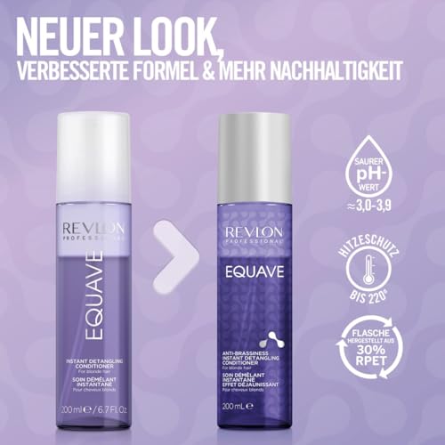REVLON PROFESSIONAL EQUAVE Anti-Brassiness Instant Detangling Conditioner, 200 ml, entwirrender Leave in Sprühconditioner für blondes, weißes & blondiertes Haar, 2-Phasen Haarpflege mit Hitzeschutz