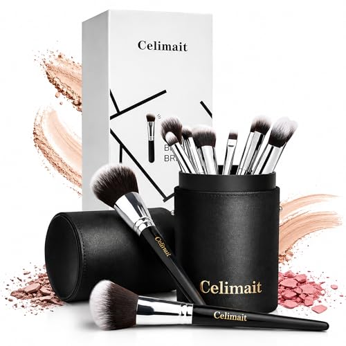 CELIMAIT Make-up Pinsel Set 12-teilig mit Reiseetui für Gesicht & Augen