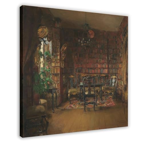 Impressions sur toile Thorvald Boeck's Library par Harriet Backer cadre 71x71 cm