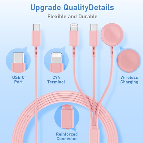 Image of for Apple Watch Charger Fast Charging,3 in 1 Multi Charger USB C Cable,iWatch Charger Cord 6FT for iWatch Ultra3 /2 /1 /SE 3 /2 Series 11 /10 /9 /8 /7 /6 /5 /4,for iPhone17 15 16 Pro Max /14 /13 /12 /11-Pink