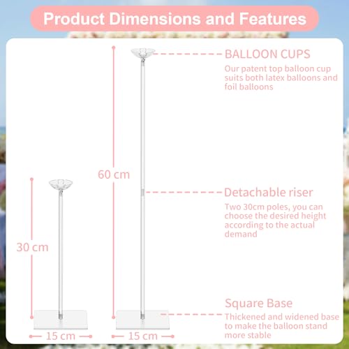 Image of 10 Pack Balloons Stands for Tables, 23.6 Inch Acrylic Balloon Centerpiece Stands with Clear Base, Balloon Stick Holder for Wedding, Baby Shower, Holiday, Graduation, Birthday Party Decoration