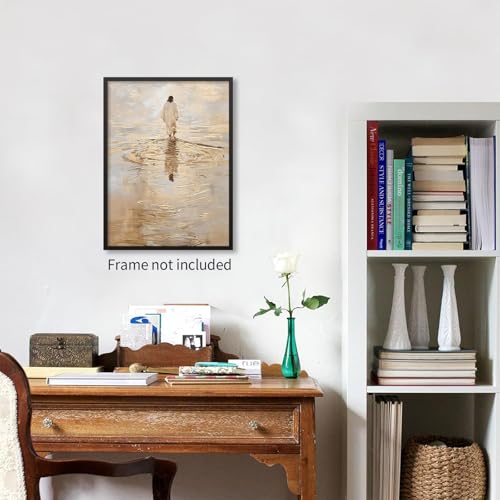 NLIEOPDA Jesus Christ Walking On Water Wall Art Religious Christian Canvas Poster Vintage Modern Jesus Oil Painting for Bed Living Room Church Wall Decor 16X24 inch Unframed by NLIEOPDA - Used condition - Image 3