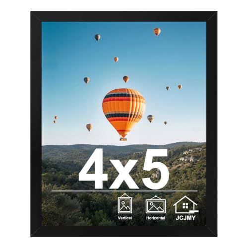 JCJMY 4x5 Picture Frame Black for Wall Hanging or Tabletop, Wall Mounting Horizontally or Vertically, 4 x 5 Wall Gallery Poster Photo Frame with Shatter Resistant Plexiglass, Black