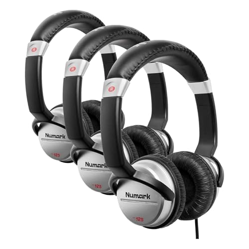 Numark HF125 - Ultra-Portable Professional DJ Headphones with 6 ft Cable, 40 mm Drivers for Extended Response & Closed Back Design for Superior Isolation, Black (Pack of 3) option