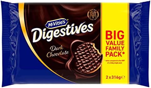 McVitie's Dark Digestive Biscuits Twin Pack 2 x 316 g, Chocolate, 632 gram