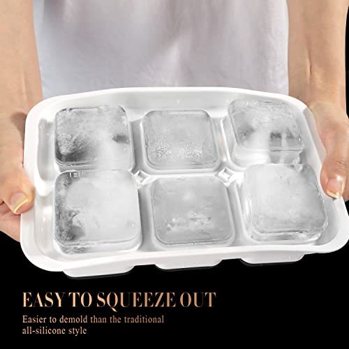 Icexxp Large Ice Cube Tray, [Easy To Fill & Release Without Funnel] 2.2 Inch Silicone Ice Cube Trays For Freezer, Reusable Big Square Ice Tray With Lids For Whiskey, Cocktails, Bourbon, Gifts For Men #TOP4
