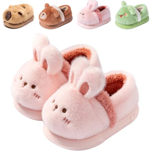 DRECAGE Chaussons Enfant pour Fille et Garçon, Pantoufles en Peluche Chaudes avec Design Animal Mignon, Antidérapantes 316 Rose Lapin 240 35/36 EU