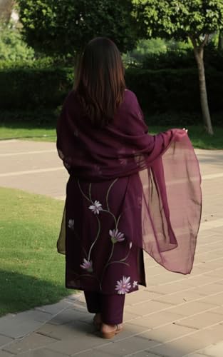 Image of ANNI Designer Women Rayon Viscose Straight Fit Floral Printed Kurta Pant Dupatta Set | V Neck Three Quarter Sleeve Outfit | Soft Lightweight Fabric | Elegant Comfortable Office Casual Wear