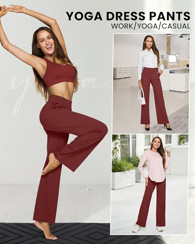 Image of G4Free EverGoing Yoga Pants Women Wide Leg Pants with Pockets High Waist Stretch Dress Casual Sweatpants Petite /Regular /Tall