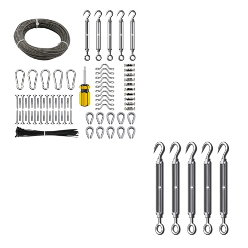 Kit de Cable para Colgar Luces Exterior 165 pies con 5 Tensores Extra - Sistema Completo DIY, Cable de Acero Inoxidable 304 y Tensores Resistentes miniatura 1