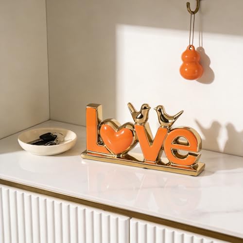 Escultura Decorativa Cerámica Amor Naranja y Dorado miniatura 7