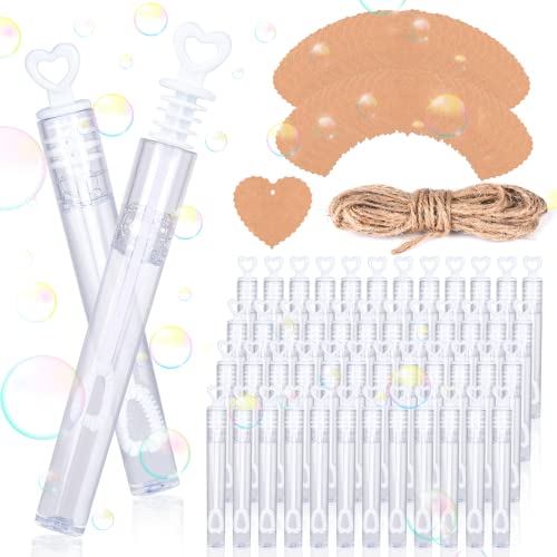 FORMIZON Pompas de Jabon Boda, 50 Piezas Pomperos de Jabón Mango en Forma de Corazón para Bodas, Blanco Mini Varitas de Burbujas Viene con 50 Etiquetas de Corazón para Boda Fiesta, San Valentín
