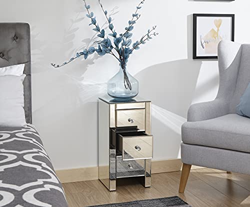GFW Venetian Mirrored Glass bedside Table With 3 Storage Drawers, Freestanding Wooden Side Table For Bedroom, Living Room End Table Mirror Cabinet With Bevelled Edges 35D x 44.8W x 66H - Image 5