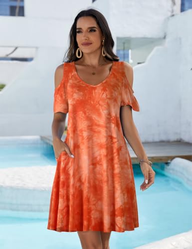 Image of JollieLovin Womens Plus Size Short Sleeve Cold Shoulder V Neck T-Shirt Dress with Pockets