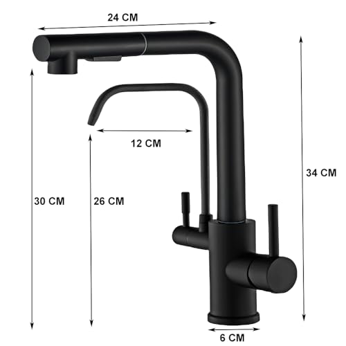 YESOP Torneira De Bancada Cozinha P/Filtro Extensível Preto Acabamento Fosco