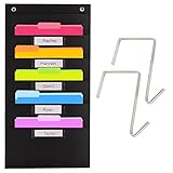 Hippo Creation Black Pocket Chart for Classroom - 5 Pocket Storage Pocket Charts , 2 Over Door Hangers Included, Hanging Wall File Organizer for File Folders, School Mailbox, Home/Office Papers