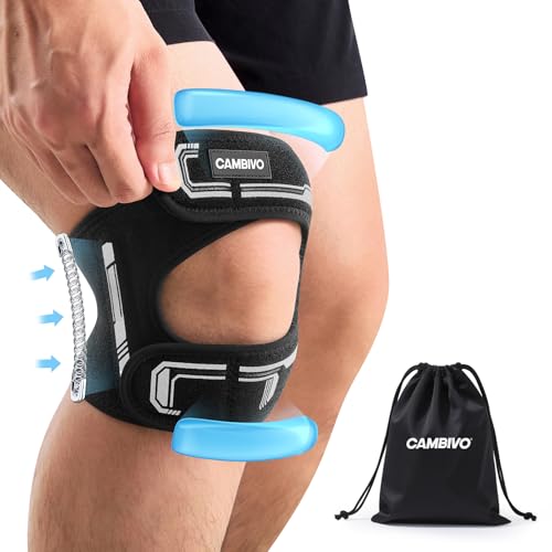 CAMBIVO Patella Tendon Knee Strap with Double-Sided Spring Stabilizers and Gel Pad, Adjustable Knee Support for Women Men, Lightweight Knee support for Running, Hiking, Workouts, Pain Relief (L/XL)
