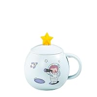 Tazza In Ceramica 400ml Con Coperchio E Cucchiaio – Design Astronauta Lunare, Perfetta Per Caffè E Latte, Idea Regalo Originale - 2