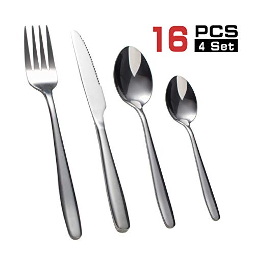 (Services for 4) - 16 pieces Stainless Steel Modern tableware flatware utensils cutlery
