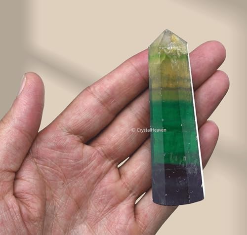 Image of Crystal Heaven Certified Multi Fluorite Crystal Tower Obelisk Point For Chakra, Healing & Balancing-Aaa Grade Original Certified Gemstone Agate For Reiki Meditation Yoga Spiritual (2-3 Inches)