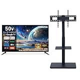 【セット買い】 [山善] 50型 4K チューナーレス テレビ Google TV HDR10対応 Bluetooth USB 壁掛け VESA対応 アンテナ接続不要 QRH-50TL4K + 壁寄せ テレビスタンド 棚付き キャスター付き ブラック LTS-T65C(BK)