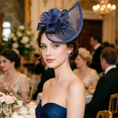 Image of DRESHOW Women Fascinator Hats Tea Party Hat Vintage Pillbox Hat Headband for Cocktail