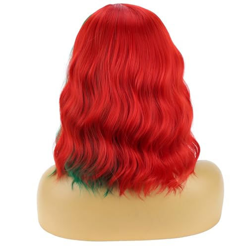 Image of BERON Christmas Short Curly Wavy Wig for Women Girls Red and Green Side Part Costume Heat Resistant Synthetic Wig for Cosplay Party or Daily