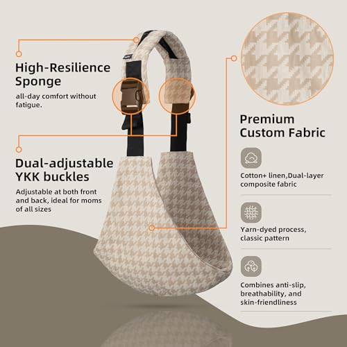 Lujifo Baby Sling Carrier for Toddler, Houndstooth Baby Carrier Sling, Premium Cotton Linen Adjustable in Both Front and Back Shoulder Strap, Portable and Lightweight Toddler Carrier