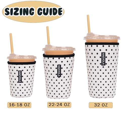 Image of Reusable Insulated Neoprene Iced Coffee Cup Sleeve, Durable Drink Sleeve for Cold Beverages, Beverage Holder for Iced Coffee, Black Polka Dots