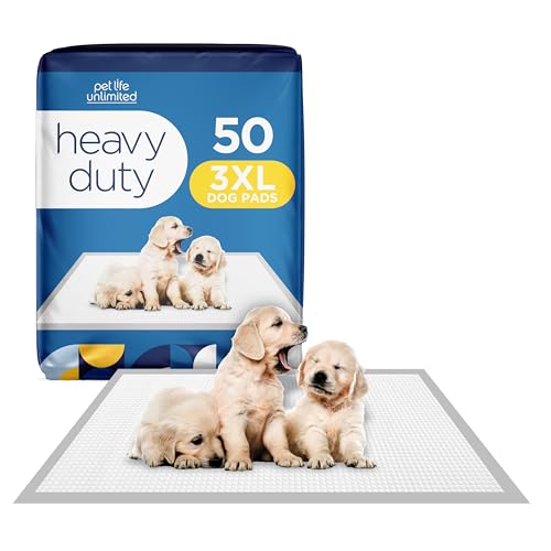 Image of Pet Life Unlimited Heavy Duty 3XL Puppy Pads for Dogs, Potty Training Pee Pads, 50 Count, 36 inch x 36 inch, Leak-Proof, Super Absorbent, Quick-Dry, Odor Control Clover Leaf Scent, Made in USA