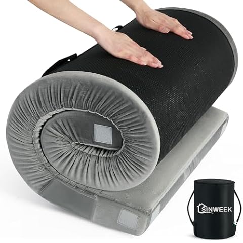 Sinweek 3 Inch Memory Foam Camping Mattress CertiPUR-US Waterproof Portable Roll Up Mattress for Adults Cot Mattress Car Van Sleeping Mat Pad with Carrying Bag Cover
