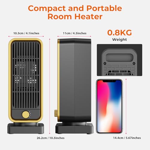 Fitabok Electric Heater - 900W Portable Fan Heater, PTC Ceramic Heaters with 3 Modes, Low Noise Small Space heater with Overheat and Tip-over Protection, for Home Bedroom Office, Winter Gift - Image 6