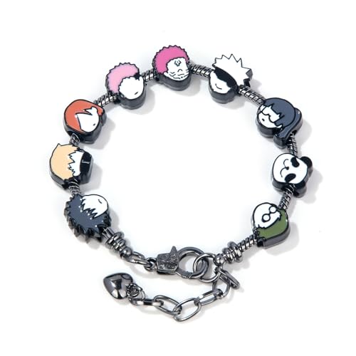 SONGCHANGJEWELRY DIY JJK Charm Bracelet Gifts – 9 Mini Anime Faces in Chibi Style – Gojo, Yuji, Sukuna, Panda & More – Removable Alloy Chain for Fans and Collectors