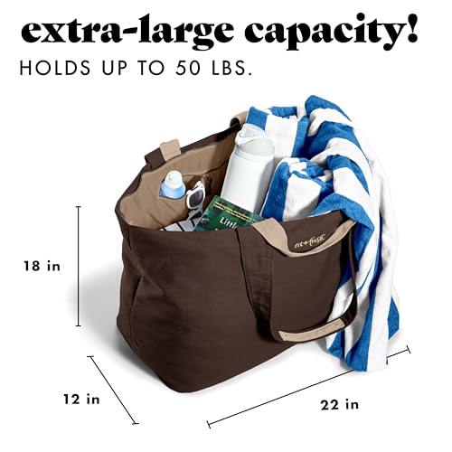 Image of Fit & Fresh XL Beach Tote Bag for Women - XL Travel Tote with Zipper & Pockets, Oversized Canvas Pool Bag, Weekender Carry-On